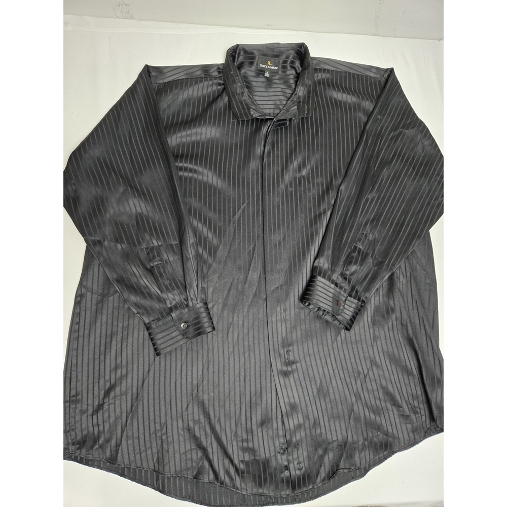 Stacy Adams Dress Shirt Men sz 19 34-35 black satin pinstripe long sleeve shirt